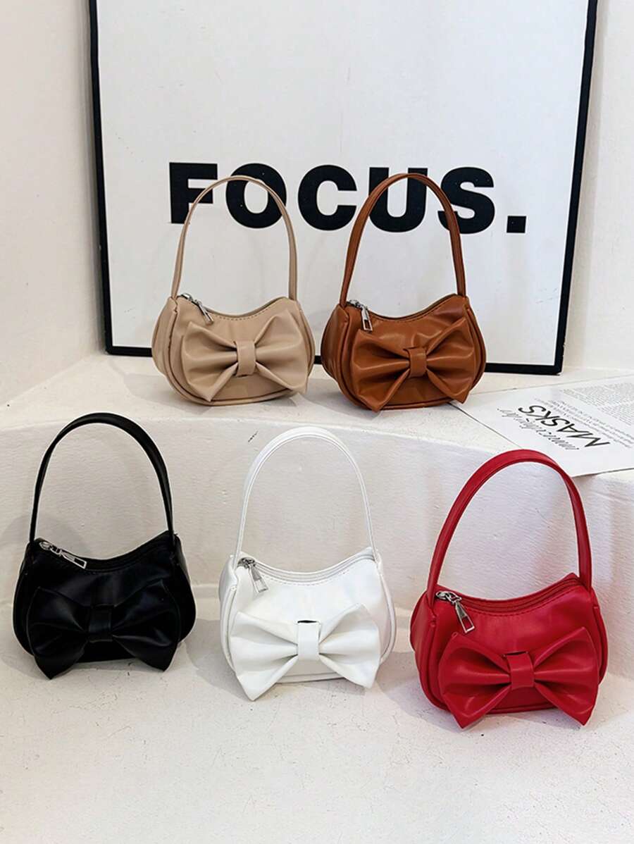 1pc Sweet Bow Handbag Shoulder Bag, Fashion Casual Solid Color Small Size, Meets Basic Storage Needs, Multi-Color Options, Exquisite Versatile, Suitable For Daily Outings, Shopping, Photography, Gifts For Teenagers, All Seasons - Pearl Handbag - View 1