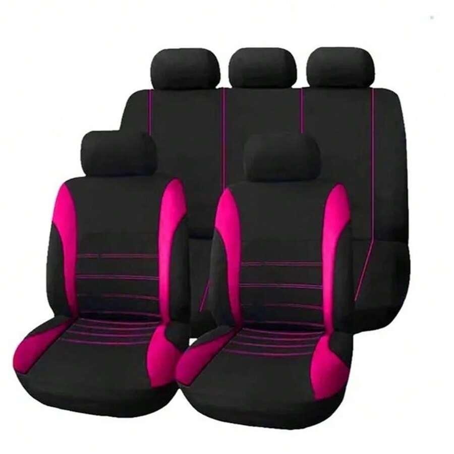 Juego De Fundas Para Asientos De Auto 9 Pcs, Universal - Rosa Fucsia - Ver 1