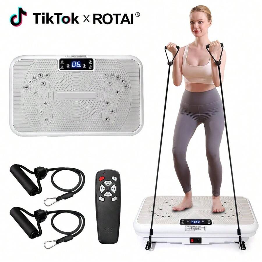 ROTAI Vibration Plate Exercise Machine - Supports Up To 300 Lbs, Home Gym Platform For Lymphatic Drainage And Full Body Health - Includes 2 Fitness Resistance Bands For Enhanced Workouts - Xám - Xem 1