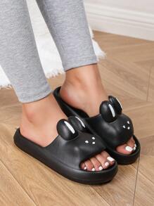 Women's Flat Sandals Summer Fashion Outdoor Sports Slippers, EVA One-Piece Soft Black Slides