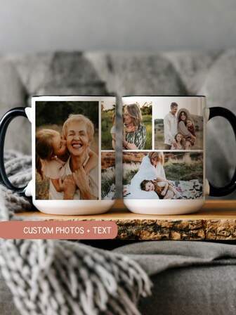 1pc Customized Photo Collage Mug, Suitable For Anniversary, Wedding Or Engagement Gift, Personalized Coffee Cup With Precious Photo Collage, Use This Unique Mug To Celebrate Special Moments, Gift For Parents, Grandparents Or Loved Ones, Perfect For Commemorating Anniversary, Wedding, Engagement