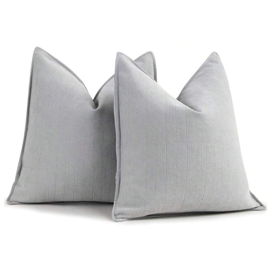 1pc (Without Pillow Insert) Solid Color Chenille Herringbone Jacquard Thickened Throw Pillow Cover, Suitable For All Seasons, Sofa Decorative Cushion, Bed Backrest Pillow, Cafe, Farmhouse Soft Furnishing - Beige - View 1