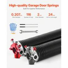 Garage Door Torsion Springs, 1 Pair, 0.207 X 2 X 24 In To 0.25 X 2 X 32 In, 16000 Cycles, Electrophoresis Black Coated For Replacement, Garage Door Springs With Non-Slip Winding Bars, Gloves And Mounting Wrench - 0.207 X 2 X 24 Inches - View 2