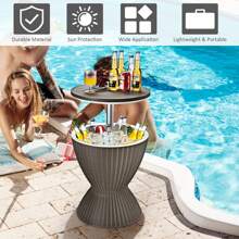 Lifezeal 8 Gallon 3 In 1 Patio Rattan Cooler Bar Table Adjust Ice Bucket Brown\Black - Brown - View 4