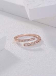 Nooxian 1pc Women's Minimalist Zirconia Copper Open Ring - Rose Gold - View 6