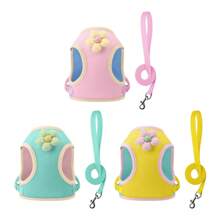 1 szt. Zestaw smyczy i szelek dla psa, wzór bloków kolorów dopaminy, oddychający pas piersiowy dla małych psów, odpowiedni dla małych ras