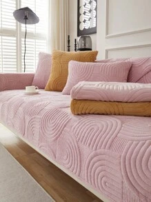 1件加厚绒面沙发垫套，四季通用防滑沙发套，防尘防污，可机洗，宠物友好，适用于卧室、办公室、客厅L型沙发和1/2/3/4人座沙发，可调节，可手洗 - 粉色 - 查看 6