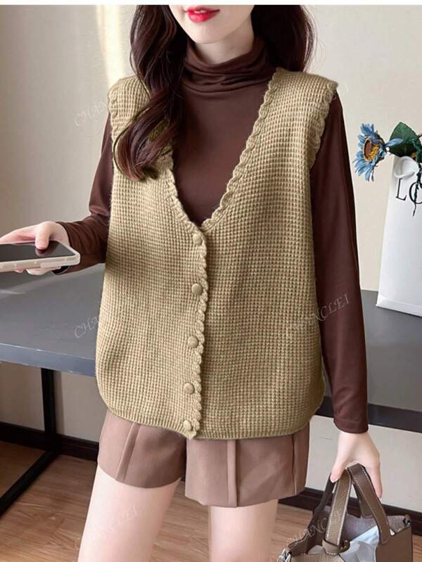 Women's Solid Color Sleeveless Knitwear Vest, Simple & Fashion Style, Suitable For Summer