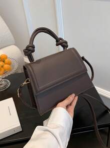 1 pièce Sac bandoulière de navetteur en PU de haute qualité de design de niche française, de couleur unie, polyvalent, nouvelle collection 2023 - Marron - Voir 8