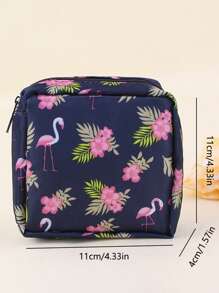 1pc Flamingo Sanitary Napkin Storage Bag, Change Storage Bag, Girly Color Simple Multifunctional Coin Purse, Cosmetic Bag, Tampon Sanitary Napkin Storage Bag, Dormitory Travel Portable Small Bag Is Suitable For School, Work, And Business Trips