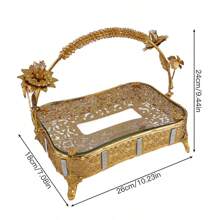 1pc European Style Floral Pattern Glass Tray With Rhinestone Decor, Elegant Serving Tray For Fruits, Desserts, Snacks, Decoration For Dining Room, Kitchen, Living Room