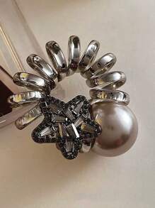 1pc Elegant Versatile Five-Pointed Star Beaded Spiral Hair Scrunchie, High-End Bouncy Hair Tie