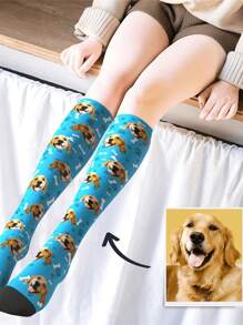 Custom-Designed Dog Face Related Socks, Personalized Dog Photo Graphic Long Socks, Pet Gift - Multicolor - View 2