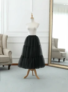 1 Stück Damen 80 cm langer Kristall Tüll Unterrock & 40 cm kurzer knochenfreier Petticoat, Lolita verstellbarer Krinolinen Petticoat, Soft Girl Puff Rock, Wolkenrock, kann zu langen & kurzen Kleidern getragen werden, geeignet für Hochzeit, Party, Auftritt, Cosplay, Tanz