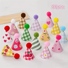 30/60pcs Mini Party Hat Cake Flag, A Decorative Item For Cakes, Featuring A Cute Cartoon Hat, Perfect For Birthdays, Holiday Festivities, And Dessert Table Adornment.