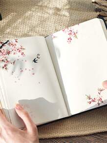 1pc Chinese Aesthetic Floral Patterned Hardcover Notebook, 100 Pages, Portable Personal Journal, Random Style