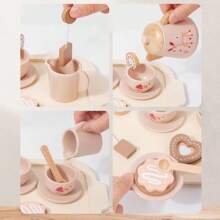 Jeu de thé et gâteaux en bois pour enfants, service à thé, batterie de cuisine jouet, jeu de rôle éducatif et de simulation, jouet de développement préscolaire, jouet interactif parent-enfant