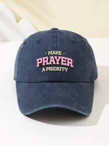 1 pieza Gorra de béisbol con parte superior suave y ajustable con la palabra "ORACIÓN" para mujer, sombrero de moda para exteriores, protección solar transpirable, adecuado para deportes al aire libre, camping, viajes y regalos de vacaciones