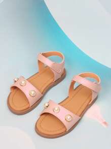 1 Pair Baby Girls Colorful Pink Sandals, Hook And Loop Comfy Outdoor Toddler Summer Shoes