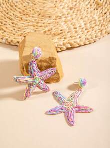 1 Pair Bohemian Style Alloy Rattan Woven Earrings With Butterfly, Starfish & Floral Geometric Pattern, Versatile Design For Beach Party Gift, Summer (Earring Post Color Random)