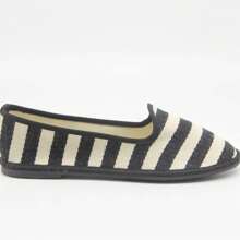 Women's Fashionable Simple Everyday Striped Flats - Black - View 2