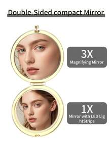 1 pieza Espejo de mano mini redondo y reversible portátil y plegable de metal para hombres y mujeres, maquillaje, barato, decoración de habitaciones, tocador, viaje, dormitorio, accesorios de maquillaje, espejo, espejo de tocador, mini espejo, espejo compacto, espejo pequeño, espejo de mano