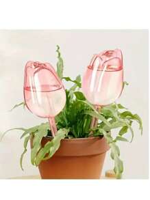 2 /4 Pink Tulip Watering Balls, Narrow Outlet Design Can Prolong The Dripping Time, Suitable For Indoor And Outdoor Plant Self-Watering Incubators.