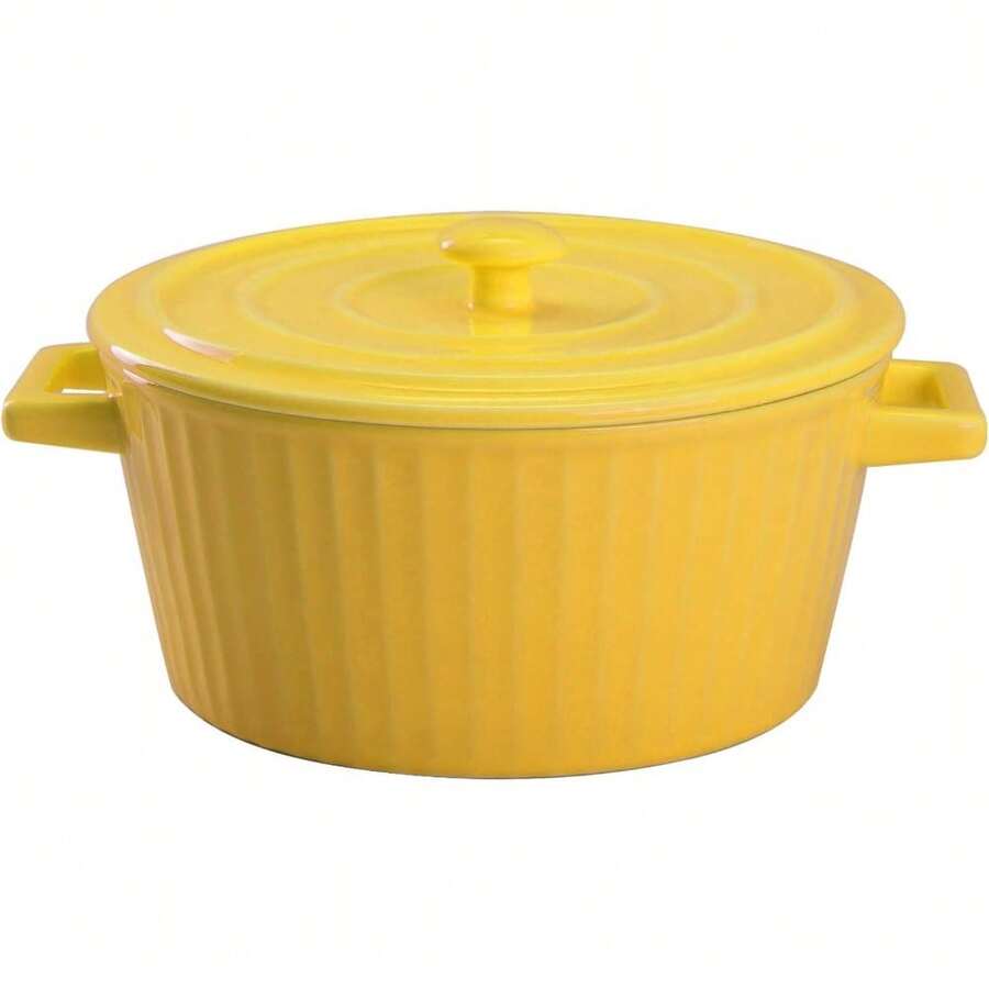 Cacerola de cerámica colorida amarilla con tapa, cacerola de cerámica - Amarillo - Ver 1