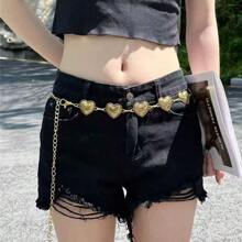 Vintage Carved Floral Pattern Distressed Gold Heart-Shaped Metal Tassel Waist Chain, Suitable For Weddings, Daily Wear, Parties And Dates, Spring/ Summer/Autumn/Winter Summer Fall, Autumn, Halloween - Heart Waist Chain - View 2