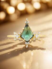 1pc Luxury Green Cubic Zirconia Ring, Unique Promise Finger Rings For Women, Suitable For Wedding Engagement Party Daily Wear, Jewelry Gift For Birthday Anniversary Valentine's Day Mother Day,Mom,Mother,Mother's Day,Gift
