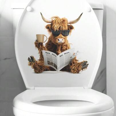 1 PC Cute Yak Reading Newspaper Toilet Sticker, Simple Design Suitable For Living Room, Bedroom, Bathroom, Toilet Cover Decoration And Home Decoration, Stickers, Wall Stickers, Home Decoration Vinyl Decals, Spring Decoration Items Refresh Your Home, Rama Decoration Stickers Gifts Birthday Graduation Room Decor Wall Decor Bathroom Decor Bedroom Decor Room Decoration Stuff Living Room Decor House Decor Home Decor Living Room Wall Art Wall Paper Personalised Stickers