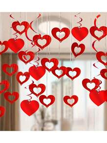 106pcs Red Heart Rain Silk Pendant Hanging Decorations Plastic Red Heart Spiral Banner, Valentine's Day Heart Shaped Hanging Decorations, Wedding Anniversary Love Party Ceiling Ribbon, Valentine's Day Party Supplies, Heart Sequin Hanging Decorations, Restaurant Window Decorations And Layout Supplies Bridal Party Wedding Ceremony Essential ,Wedding Ceremony Decor(With Lanyard) Gifts Birthday Graduation Birthday Decorations Party Decorations Bachelorette
