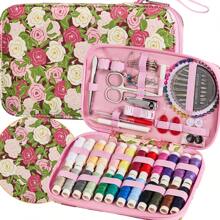 Juego de costura de 130 piezas con patrón de rosa, que incluye todos los suministros de costura necesarios. Juego de costura profesional para adultos con juego de agujas de costura con cremallera, ideal para emergencias y uso en el hogar.