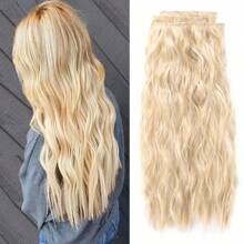 7pcs/Set Long Synthetic Hair Corn Wave Clip-In Hair Extensions For Women, 18-30 Inches, Adds Volume, Heat Resistant - Beige Highlight - View 12
