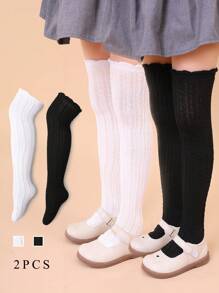 2 pares de calcetines de unicolor hasta la rodilla para niñas, calcetines cómodos y transpirables por encima de la rodilla para bebés, niños pequeños y niños mayores