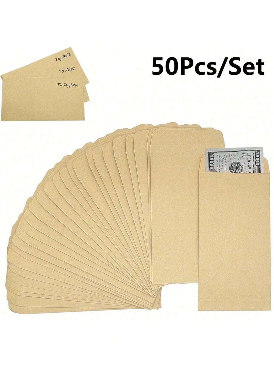 10/50/100Pcs Money Envelopes For Cash, Cash Envelopes, Small Envelopes For Money, Money Saving Challenge, Money Saving Envelopes, Money Envelopes For Cash Budgeting Back To School - Brown - View 1