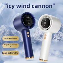 Ventilador portátil multifuncional de mano, con 100 niveles de velocidad del viento, refrigeración hasta el punto de congelación, recargable por USB, larga duración de la batería, pantalla LED, ligero y conveniente - Azul - Ver 8