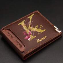 定制男士真皮钱包 - 雕刻姓名首字母，紫外线激光雕刻，是送给爸爸、儿子的生日、周年纪念日、圣诞节、父亲节、感恩节的理想礼物 - 深棕色，优雅，生日礼物