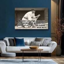 Framed Babe Ruth - Never Let The Fear - Motivational And Inspiring Baseball Quote Poster, Black And White Teen Bedroom Decor For Teenagers & Baseball Athletes Birthday Party Decor, Mother's Day New Year Easter Gift,  Home Living Room Office Wall Decor, Perfect Gift And Wall Decoration