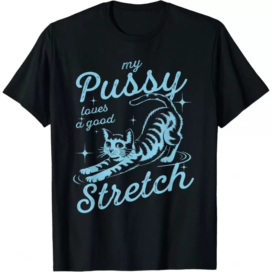 My Loves A Good Stretch Inappropriate Adult Humor Cat T-Shirt - màu đen - Xem 1
