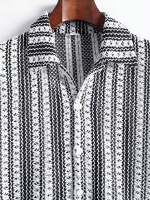 Retro Bohemian Style Striped Loose Short Sleeve Shirt Unisex, Breathable Summer Thin Jacket