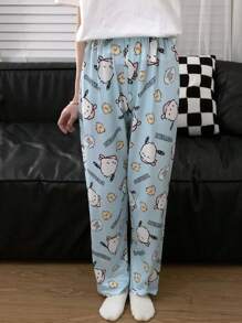1 pieza Pantalones de pijama de seda de leche con diseño de Hello Kitty de la serie de personajes Sanrio de alta calidad, adecuado para las temporadas de primavera y otoño, con un diseño dulce y lindo que combina la funcionalidad de la ropa casual y de estar en casa. Es una prenda de estar en casa casual que también se puede usar fuera, de vacaciones.