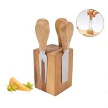 4pcs Oak Wood & Stainless Steel Butter Knives, Peanut Butter, Cheese Knives With Magnetic Holder, Baking Accessories