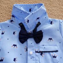 WhaleJoan 1 件装男婴绅士风格皇冠卡通印花短袖连体衣，夏季 - 藍色 - 查看 4