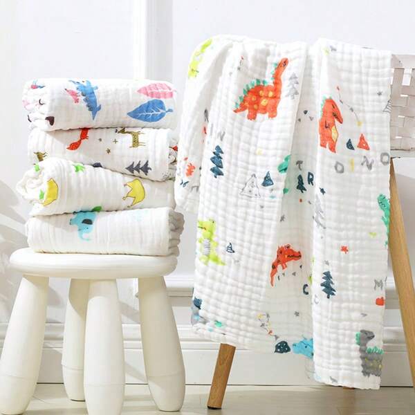 1pc Cotton Baby Hooded Towel, Soft Baby Swaddle Blanket, Newborn Cartoon Children Quilt