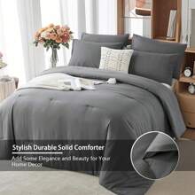 Queen Comforter Set Sage Green, 2 Pcs/3 Pcs Lightweight Comforters Queen Size Solid Bedding Comforters Sets, [1 Comforter, 1 Pc/2 Pcs Pillowcases] Universal All Seasons, Perfect For Your Bedroom Decor, Ideal Gift. - 灰色 - 76 - 查看 3