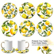 1set/4pcs/6pcs Lemon Leaf Yellow Simple Unique Fashionable Pattern Coasters Set, Heat Insulation Mat, Washable Placemat, Anti-Scalding Non-Slip Table Mat, Car Coaster, Perfect For Home, Cafe, Office, Kitchen,Tea Time, Themed Party Decor, Exquisite Gifts