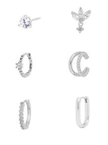 6 Pcs Classic 24K Gold Plated Cubic Zirconia Hoop Earrings For Women Zirconia Stud Earrings Set