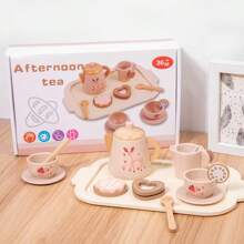 Jeu de thé et gâteaux en bois pour enfants, service à thé, batterie de cuisine jouet, jeu de rôle éducatif et de simulation, jouet de développement préscolaire, jouet interactif parent-enfant