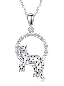 925 纯银豹纹吊坠项链，男女皆宜，适合晚会、派对、节日礼物 - 彩色 - 查看 10